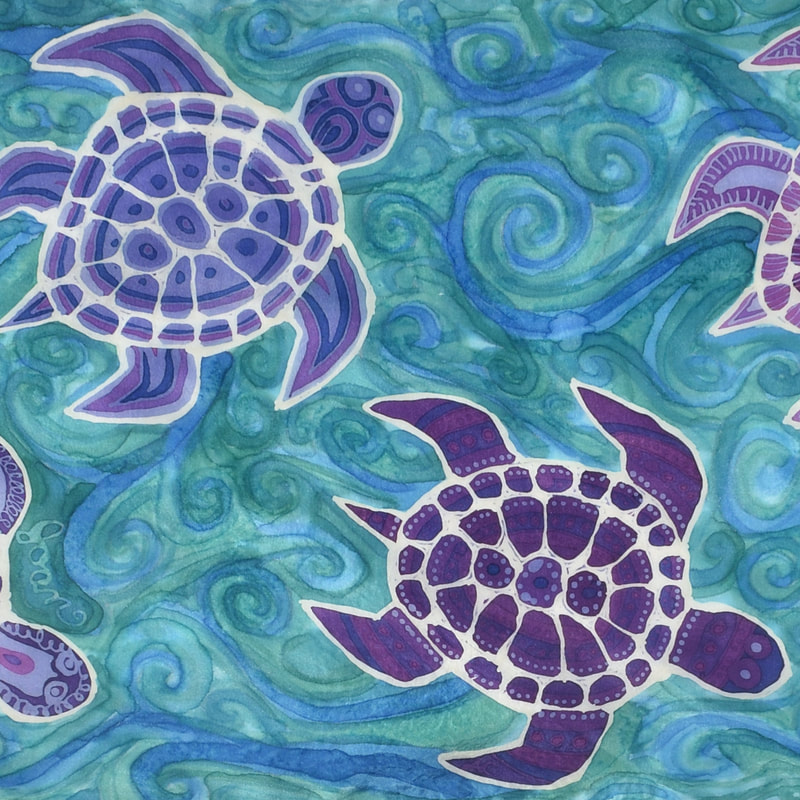 hand painted silk scarf with sea turtles and swirling water